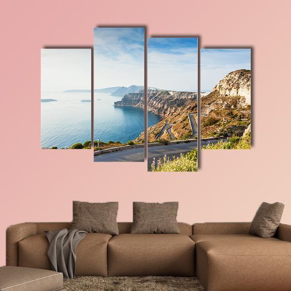 Mountain Road To Santorini Island Canvas Wall Art-4 Pop-Gallery Wrap-50" x 32"-Tiaracle