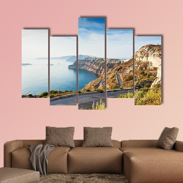 Mountain Road To Santorini Island Canvas Wall Art-5 Pop-Gallery Wrap-47" x 32"-Tiaracle