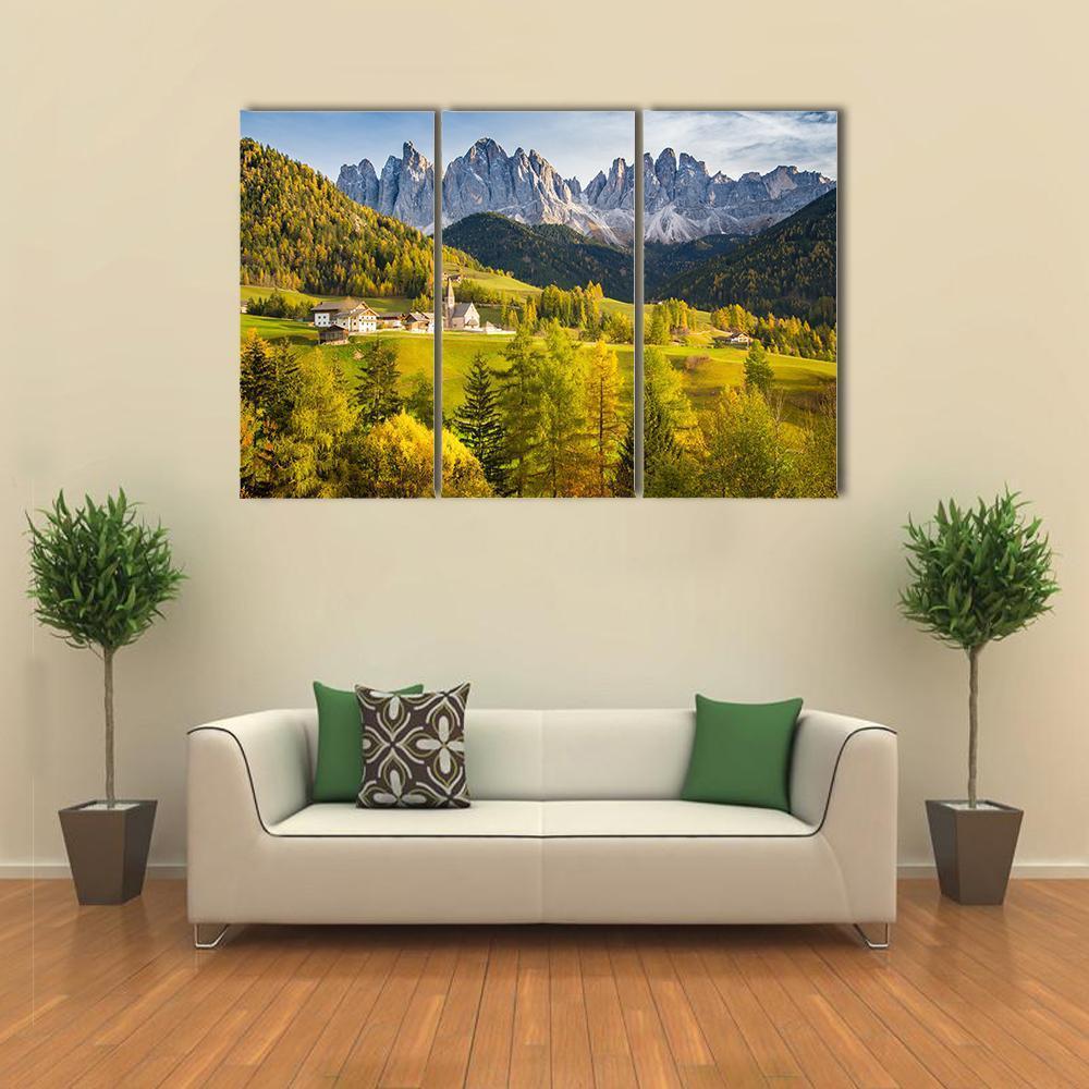Village In Dolomites Canvas Wall Art-3 Horizontal-Gallery Wrap-37" x 24"-Tiaracle