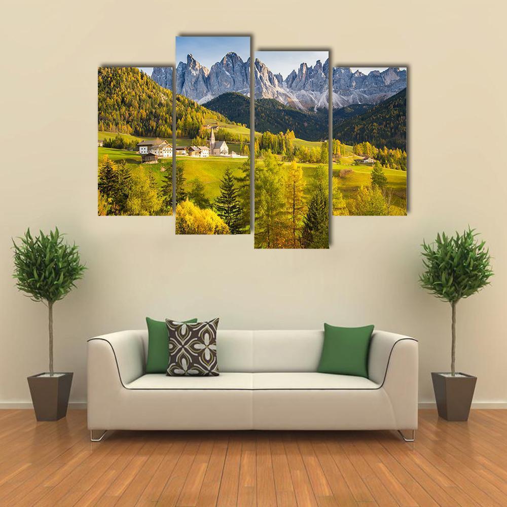 Village In Dolomites Canvas Wall Art-4 Pop-Gallery Wrap-50" x 32"-Tiaracle