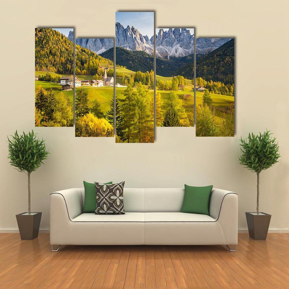 Village In Dolomites Canvas Wall Art-5 Pop-Gallery Wrap-47" x 32"-Tiaracle