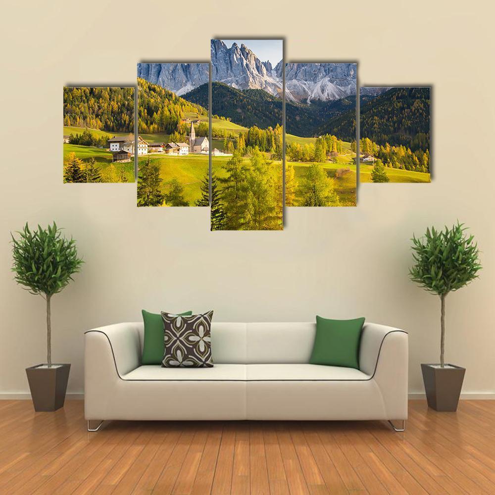 Village In Dolomites Canvas Wall Art-5 Star-Gallery Wrap-62" x 32"-Tiaracle
