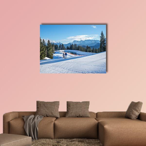 Mountain Skiing Slope Canvas Wall Art-1 Piece-Gallery Wrap-48" x 32"-Tiaracle
