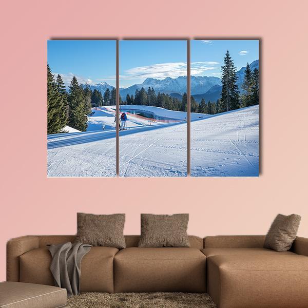 Mountain Skiing Slope Canvas Wall Art-3 Horizontal-Gallery Wrap-37" x 24"-Tiaracle