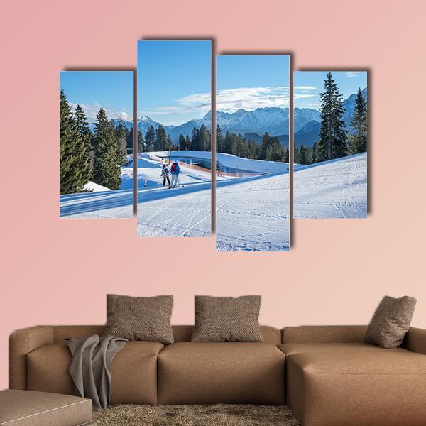 Mountain Skiing Slope Canvas Wall Art-4 Pop-Gallery Wrap-50" x 32"-Tiaracle