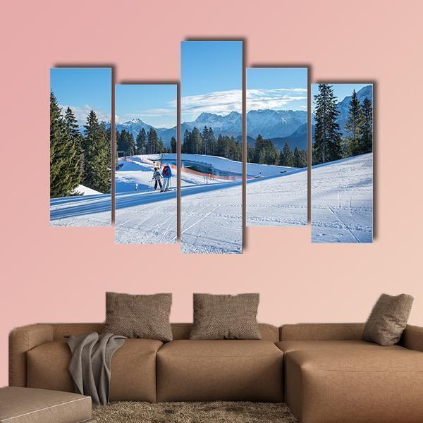 Mountain Skiing Slope Canvas Wall Art-5 Pop-Gallery Wrap-47" x 32"-Tiaracle