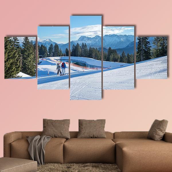 Mountain Skiing Slope Canvas Wall Art-5 Pop-Gallery Wrap-47" x 32"-Tiaracle