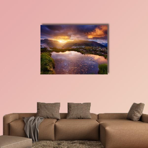 Mountain Slopes In Sunbeams Canvas Wall Art-1 Piece-Gallery Wrap-48" x 32"-Tiaracle