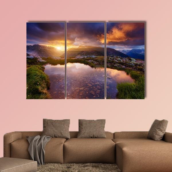 Mountain Slopes In Sunbeams Canvas Wall Art-3 Horizontal-Gallery Wrap-37" x 24"-Tiaracle