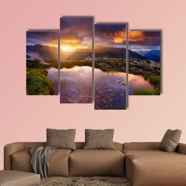 Mountain Slopes In Sunbeams Canvas Wall Art-4 Pop-Gallery Wrap-50" x 32"-Tiaracle