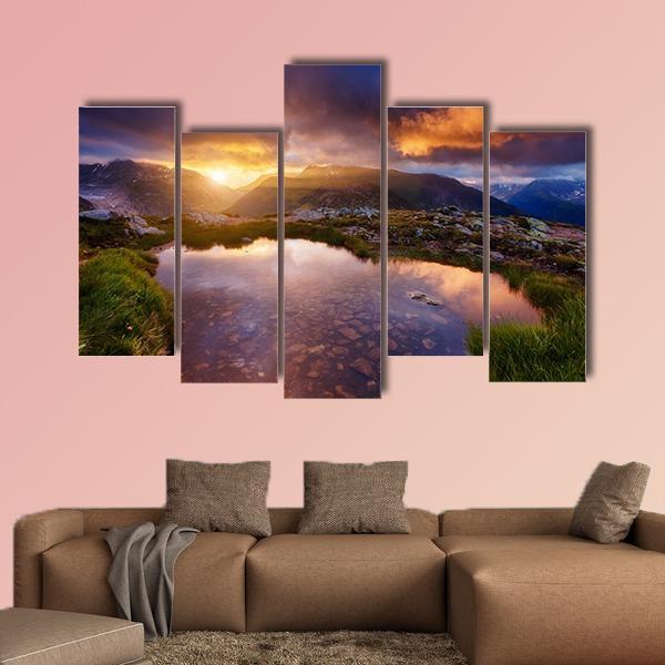 Mountain Slopes In Sunbeams Canvas Wall Art-5 Pop-Gallery Wrap-47" x 32"-Tiaracle