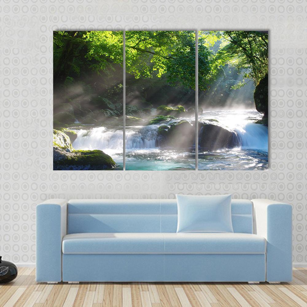 Sunlight On Mountain Stream Canvas Wall Art-4 Pop-Gallery Wrap-50" x 32"-Tiaracle