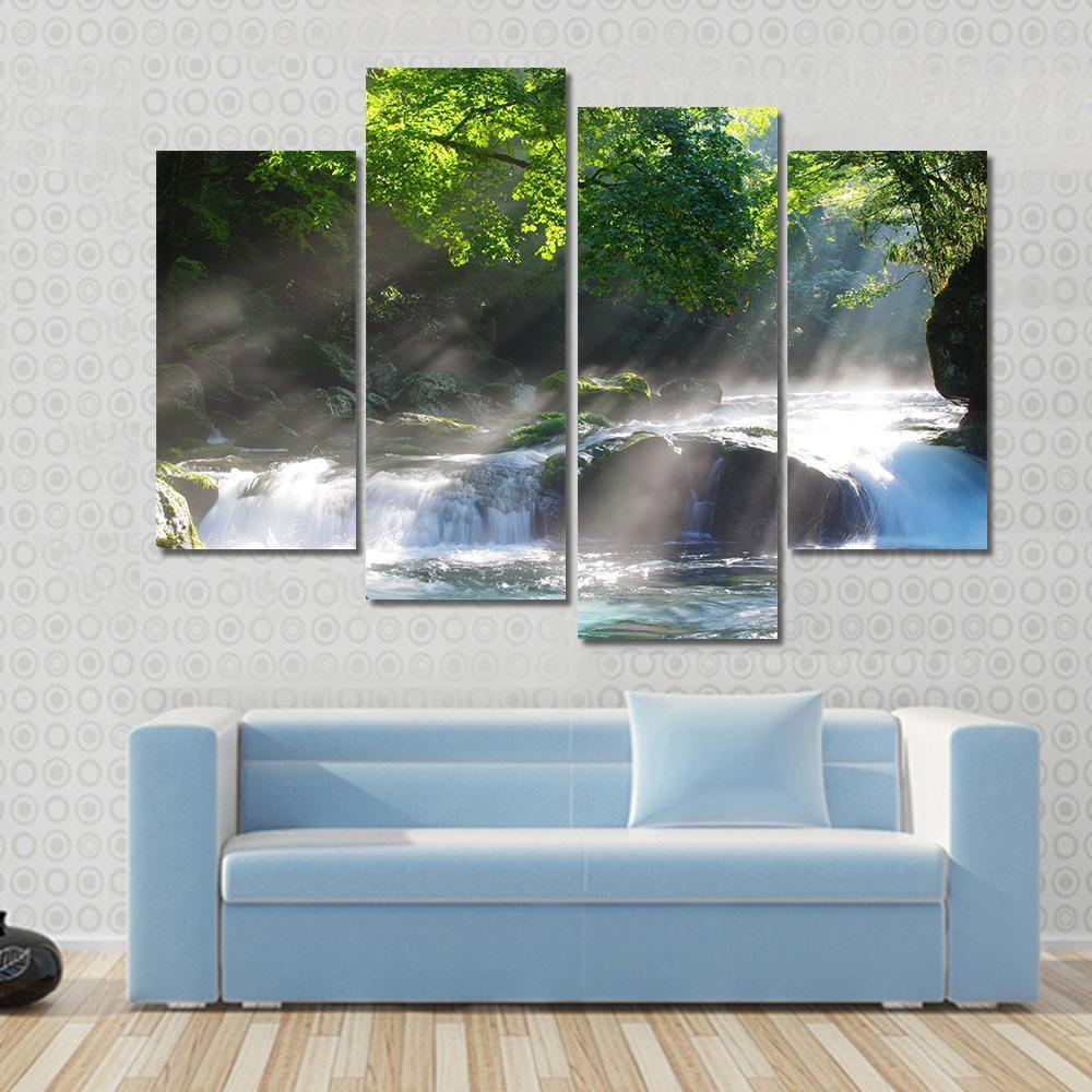 Sunlight On Mountain Stream Canvas Wall Art-4 Pop-Gallery Wrap-50" x 32"-Tiaracle