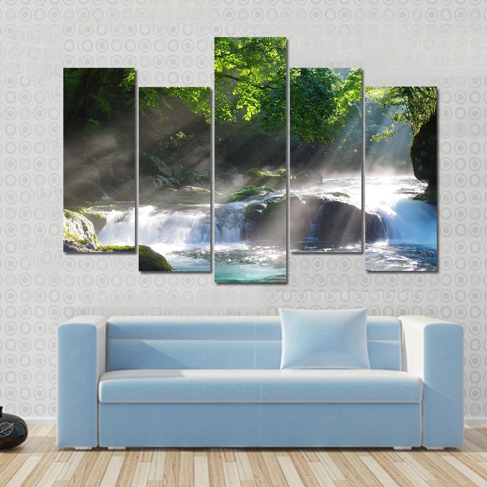 Sunlight On Mountain Stream Canvas Wall Art-5 Pop-Gallery Wrap-47" x 32"-Tiaracle