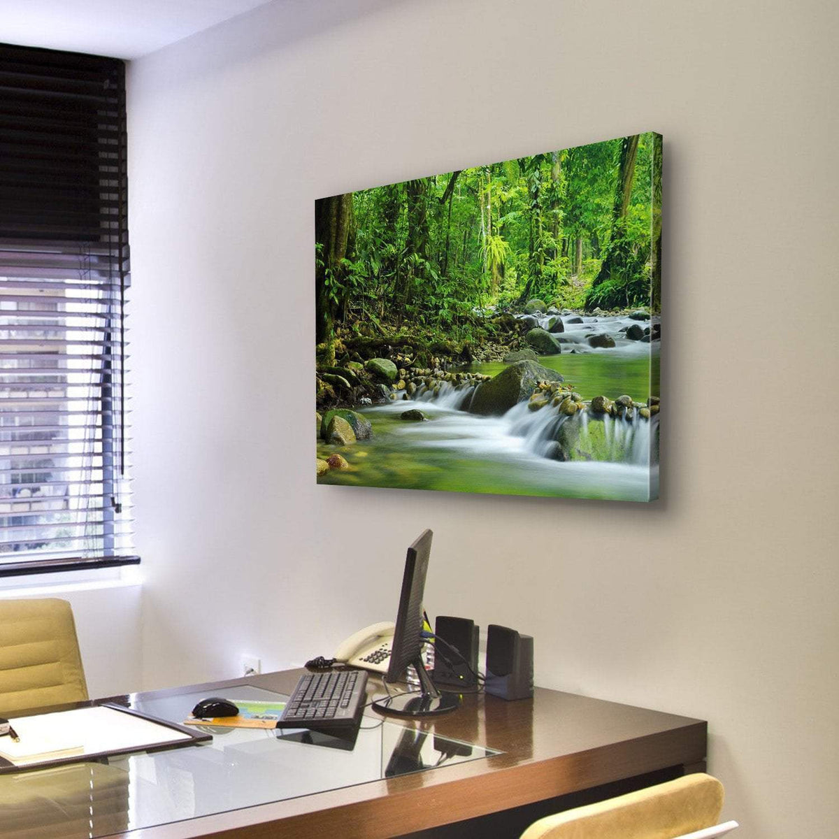 Mountain Stream In Tropical Forest Canvas Wall Art-3 Horizontal-Gallery Wrap-25&quot; x 16&quot;-Tiaracle