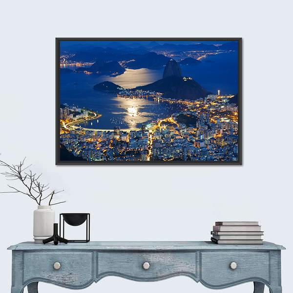Mountain Sugar Loaf At Night Canvas Wall Art-1 Piece-Floating Frame-24" x 16"-Tiaracle