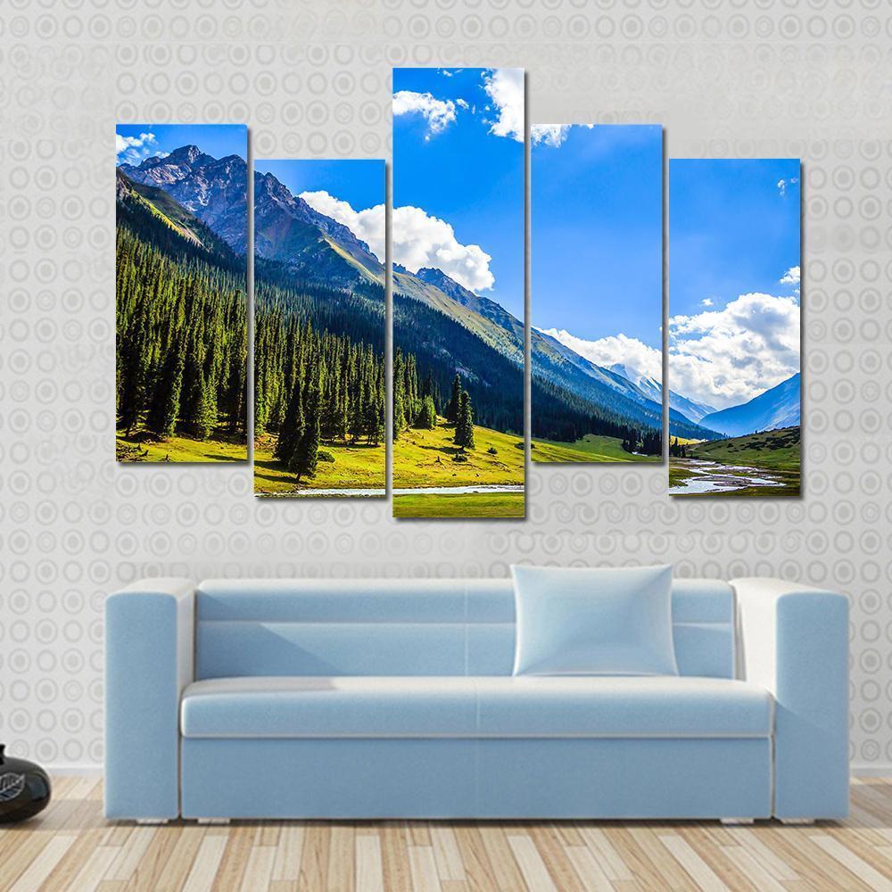 Mountain Summit Landscape Canvas Wall Art-5 Pop-Gallery Wrap-47" x 32"-Tiaracle
