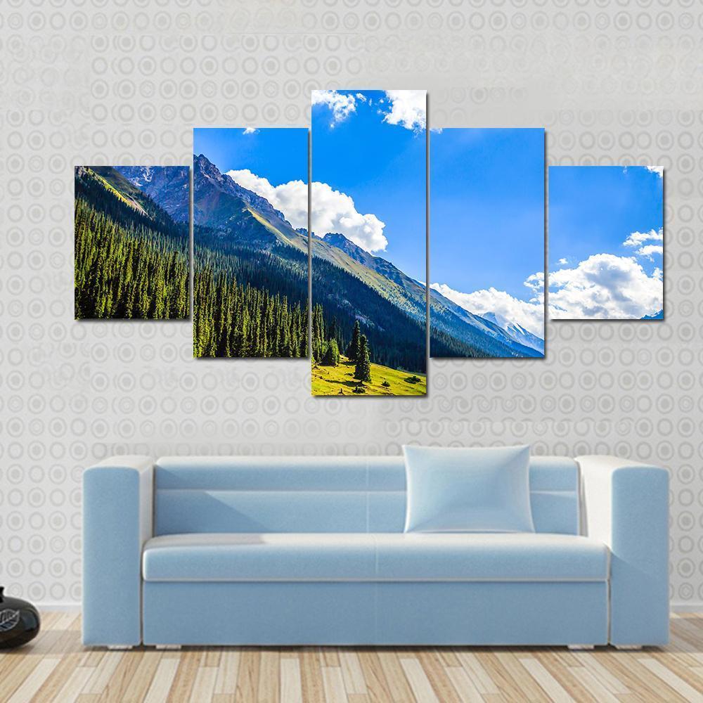 Mountain Summit Landscape Canvas Wall Art-5 Star-Gallery Wrap-62" x 32"-Tiaracle