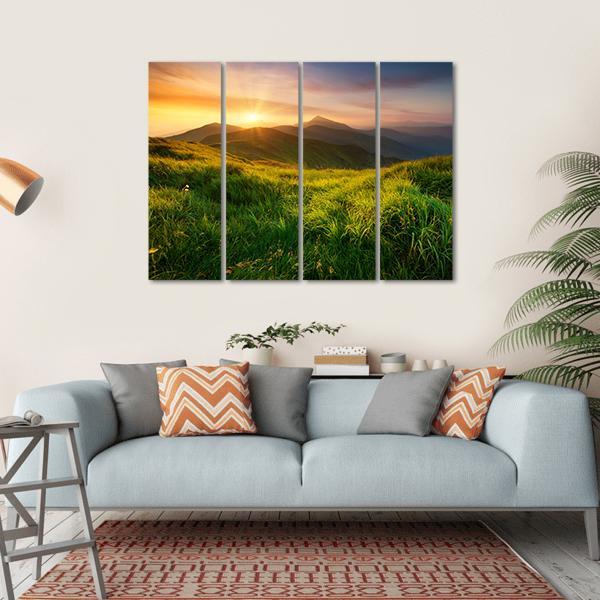Mountain Valley During Sunrise Canvas Wall Art-4 Horizontal-Gallery Wrap-34" x 24"-Tiaracle