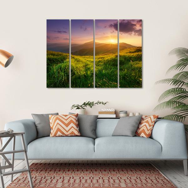 Sunrise On Mountain Valley Canvas Wall Art-4 Horizontal-Gallery Wrap-34" x 24"-Tiaracle