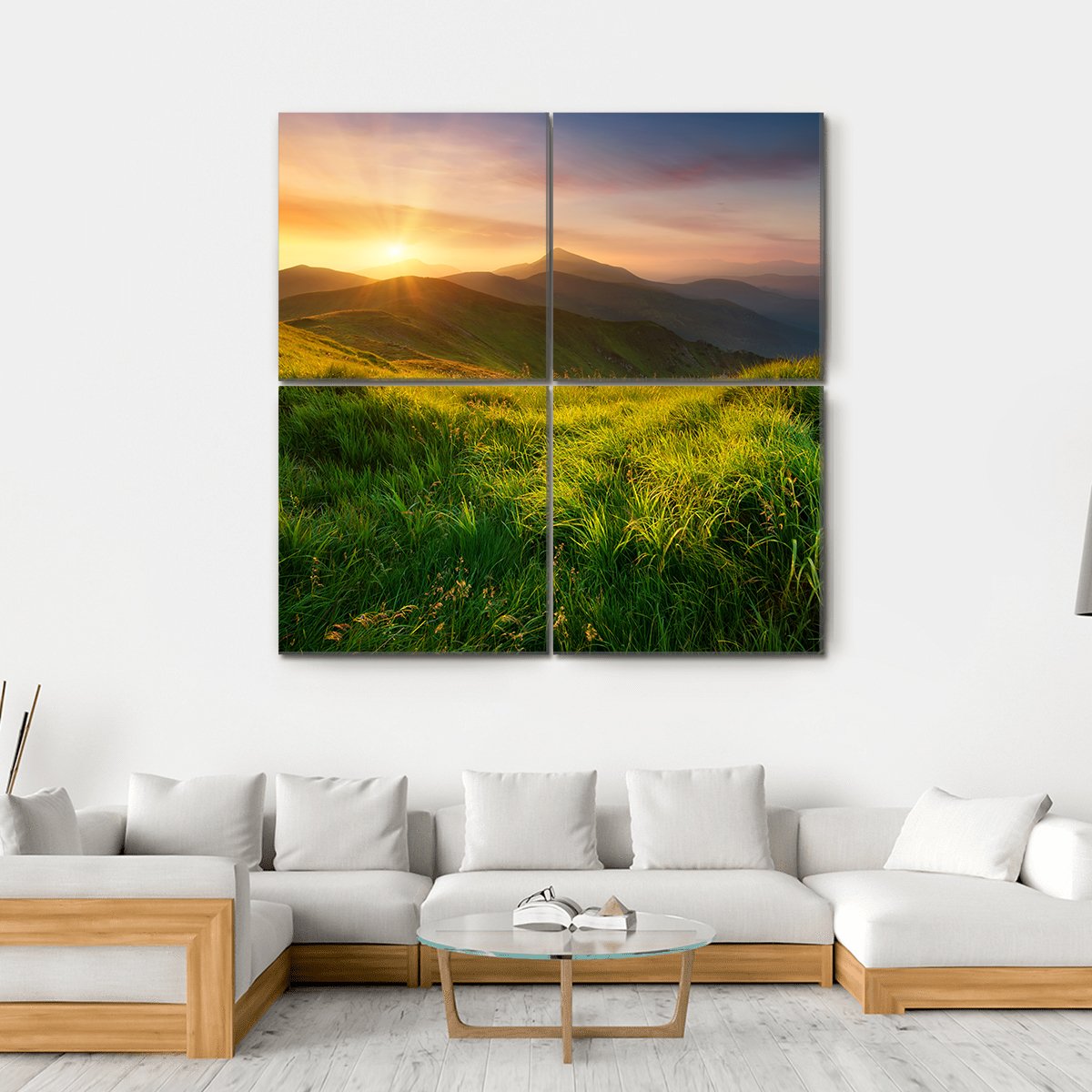 Mountain Valley During Sunrise Canvas Wall Art-4 Square-Gallery Wrap-17" x 17"-Tiaracle