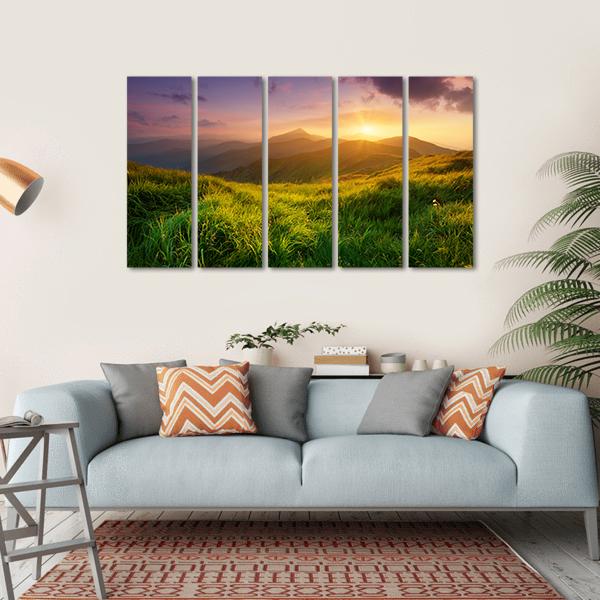 Sunrise On Mountain Valley Canvas Wall Art-5 Horizontal-Gallery Wrap-22" x 12"-Tiaracle