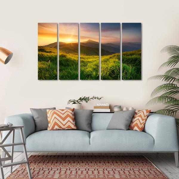 Mountain Valley During Sunrise Canvas Wall Art-5 Horizontal-Gallery Wrap-22" x 12"-Tiaracle