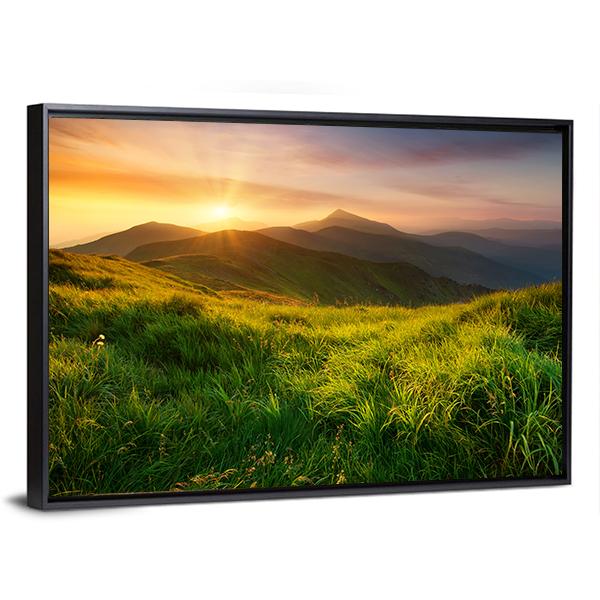 Mountain Valley During Sunrise Canvas Wall Art-3 Horizontal-Gallery Wrap-25" x 16"-Tiaracle