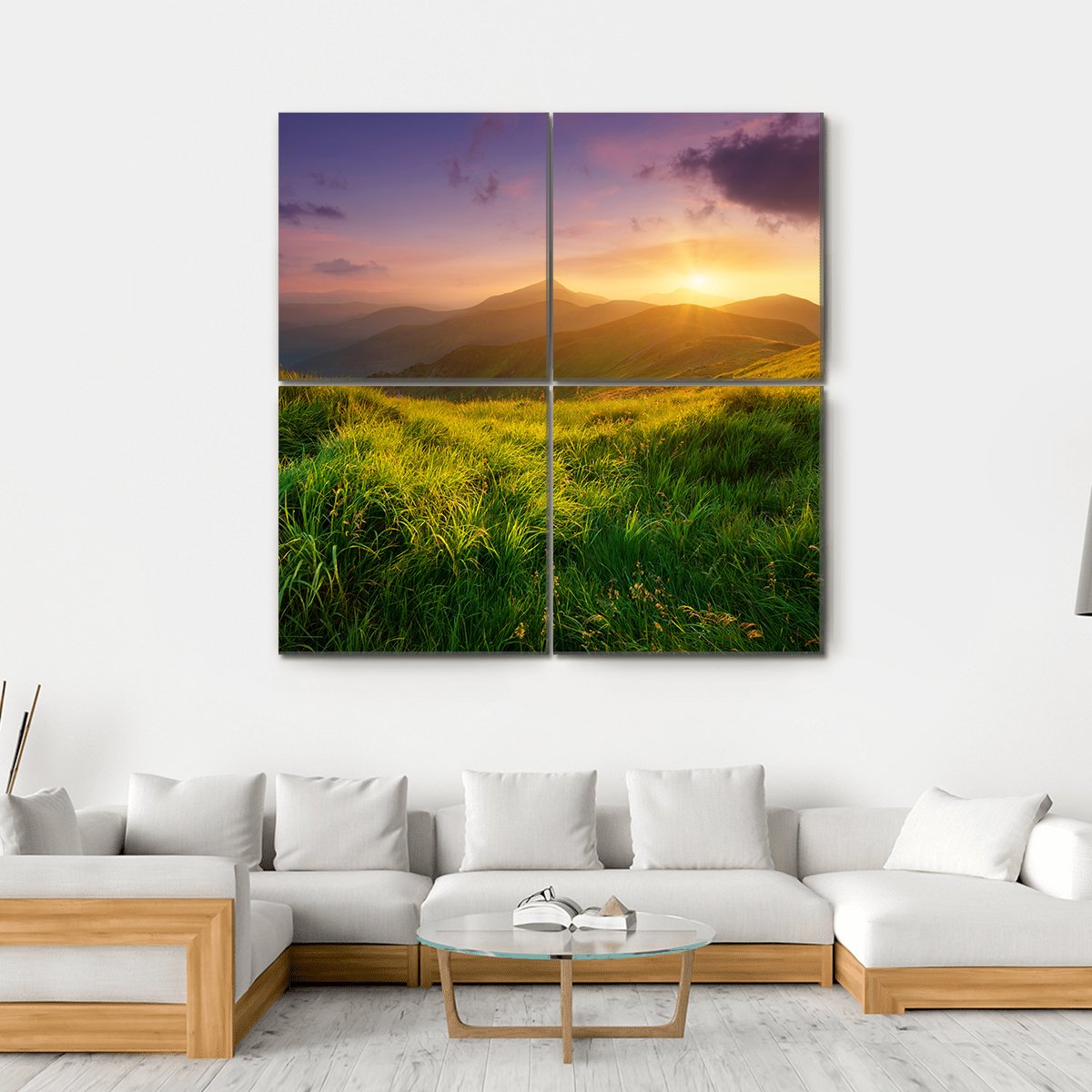 Sunrise On Mountain Valley Canvas Wall Art-4 Square-Gallery Wrap-17" x 17"-Tiaracle