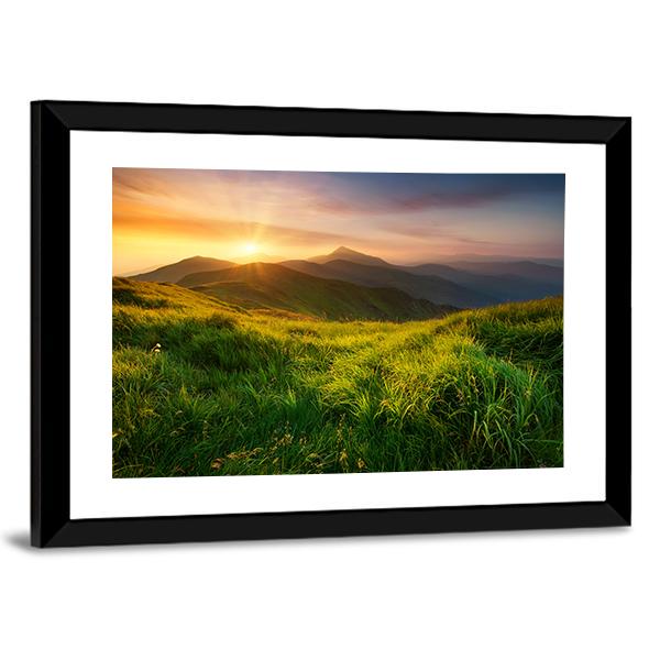 Mountain Valley During Sunrise Canvas Wall Art-3 Horizontal-Gallery Wrap-25" x 16"-Tiaracle
