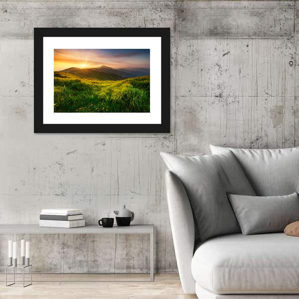 Mountain Valley During Sunrise Canvas Wall Art-3 Horizontal-Gallery Wrap-25" x 16"-Tiaracle