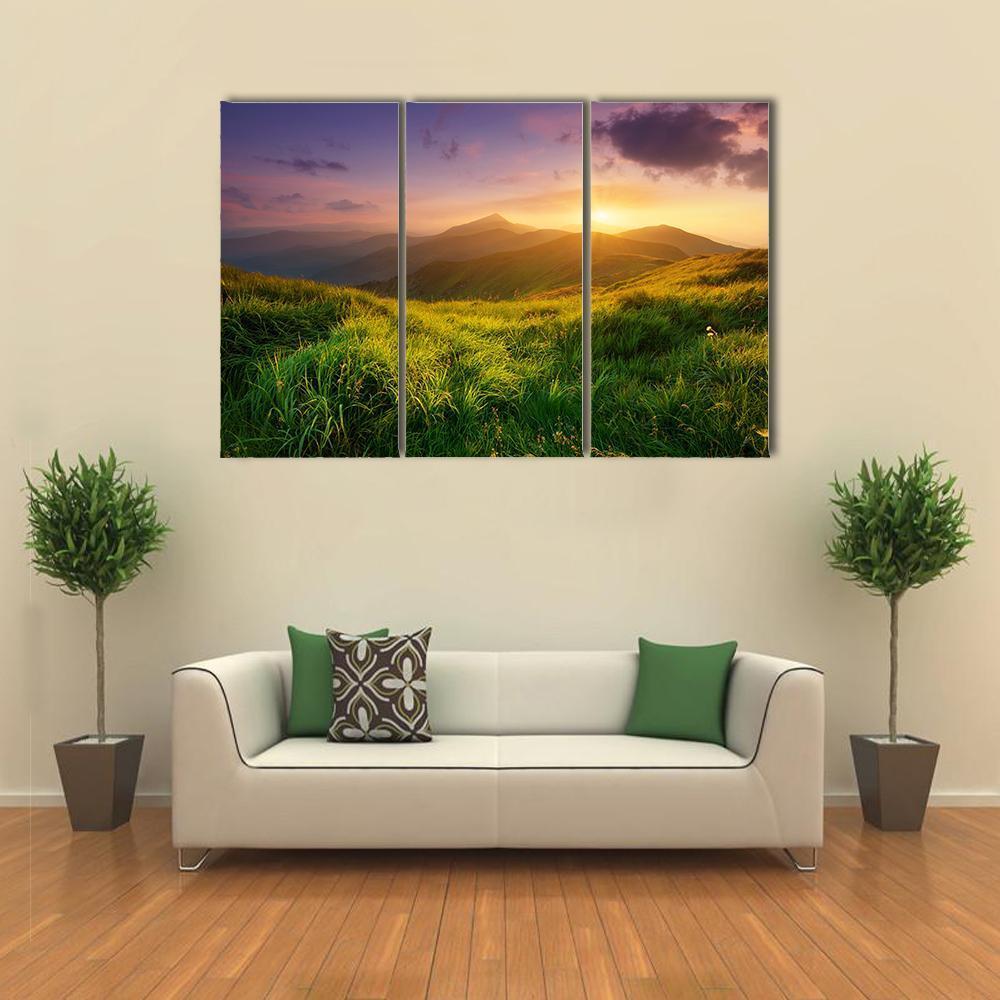Sunrise On Mountain Valley Canvas Wall Art-3 Horizontal-Gallery Wrap-37" x 24"-Tiaracle