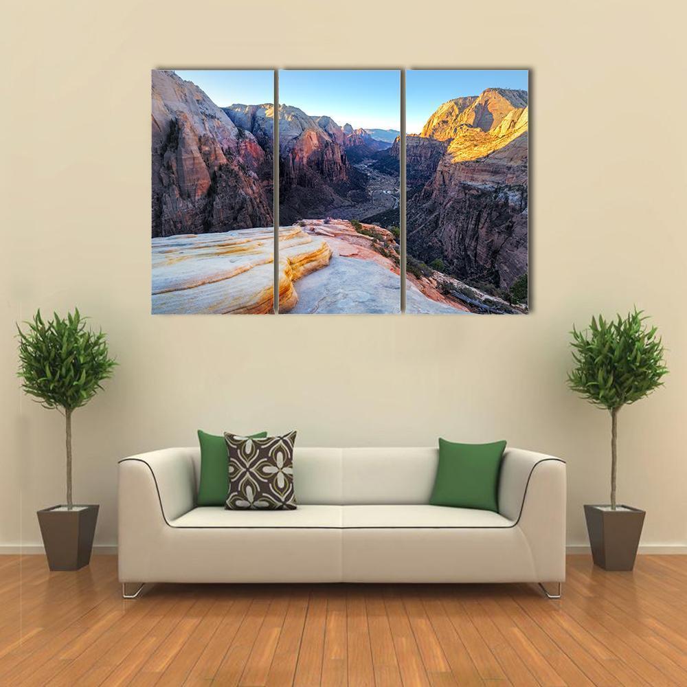 Mountain Valley In Zion Canvas Wall Art-3 Horizontal-Gallery Wrap-37" x 24"-Tiaracle