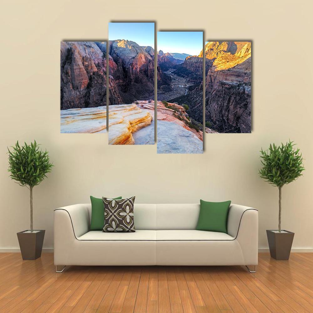 Mountain Valley In Zion Canvas Wall Art-4 Pop-Gallery Wrap-50" x 32"-Tiaracle
