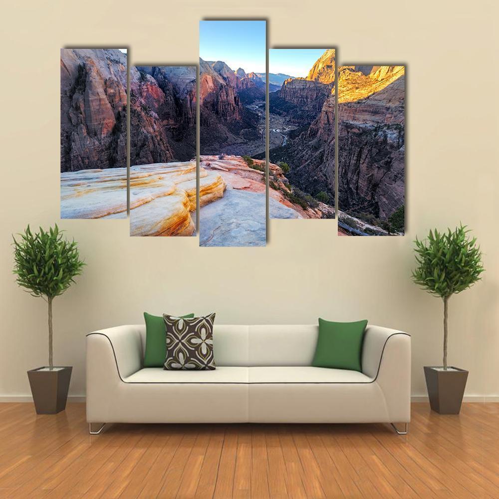 Mountain Valley In Zion Canvas Wall Art-5 Pop-Gallery Wrap-47" x 32"-Tiaracle