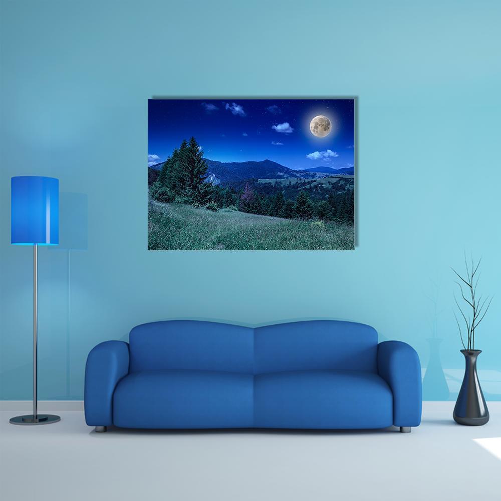 Green Meadow In Night Canvas Wall Art-1 Piece-Gallery Wrap-48" x 32"-Tiaracle