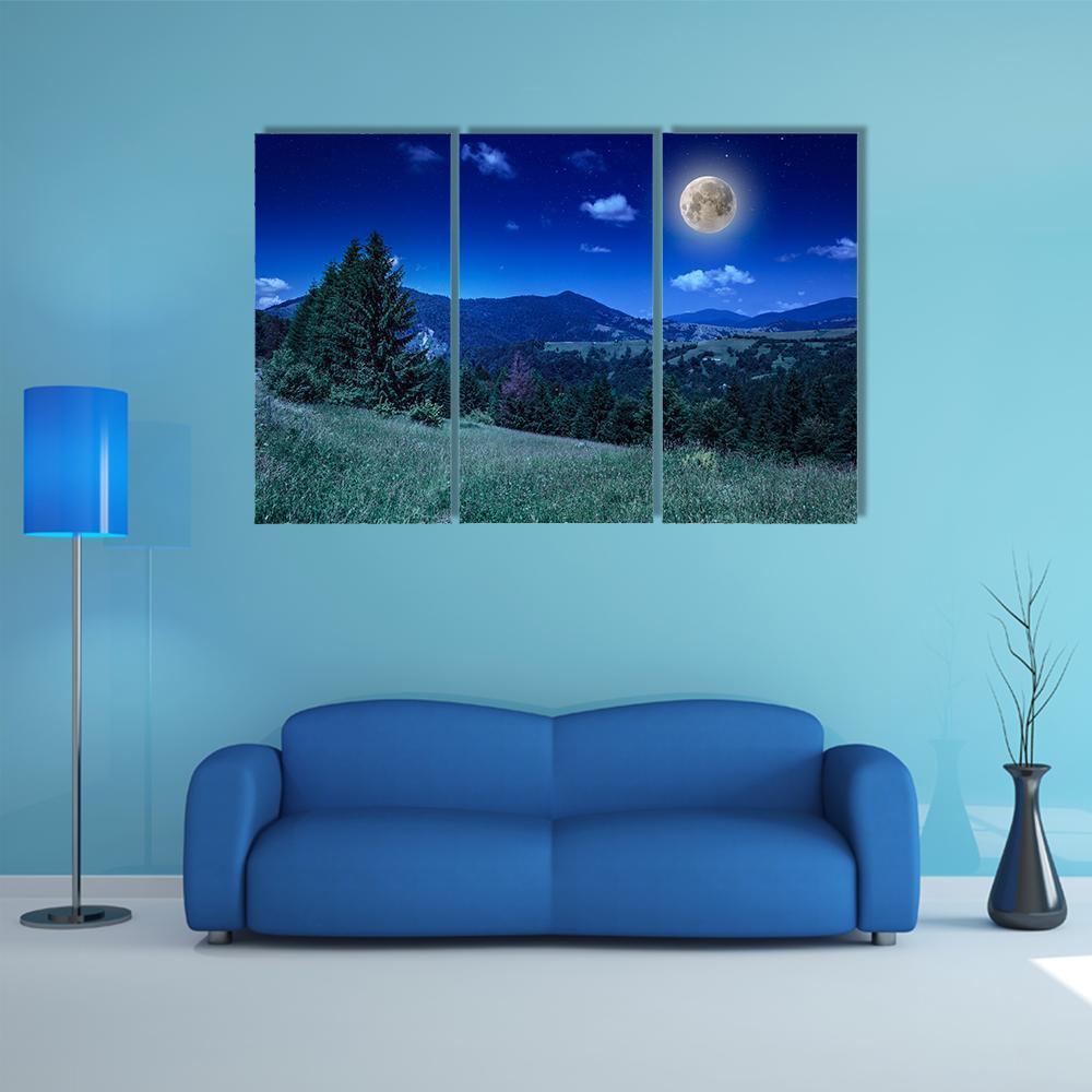 Green Meadow In Night Canvas Wall Art-5 Pop-Gallery Wrap-47" x 32"-Tiaracle