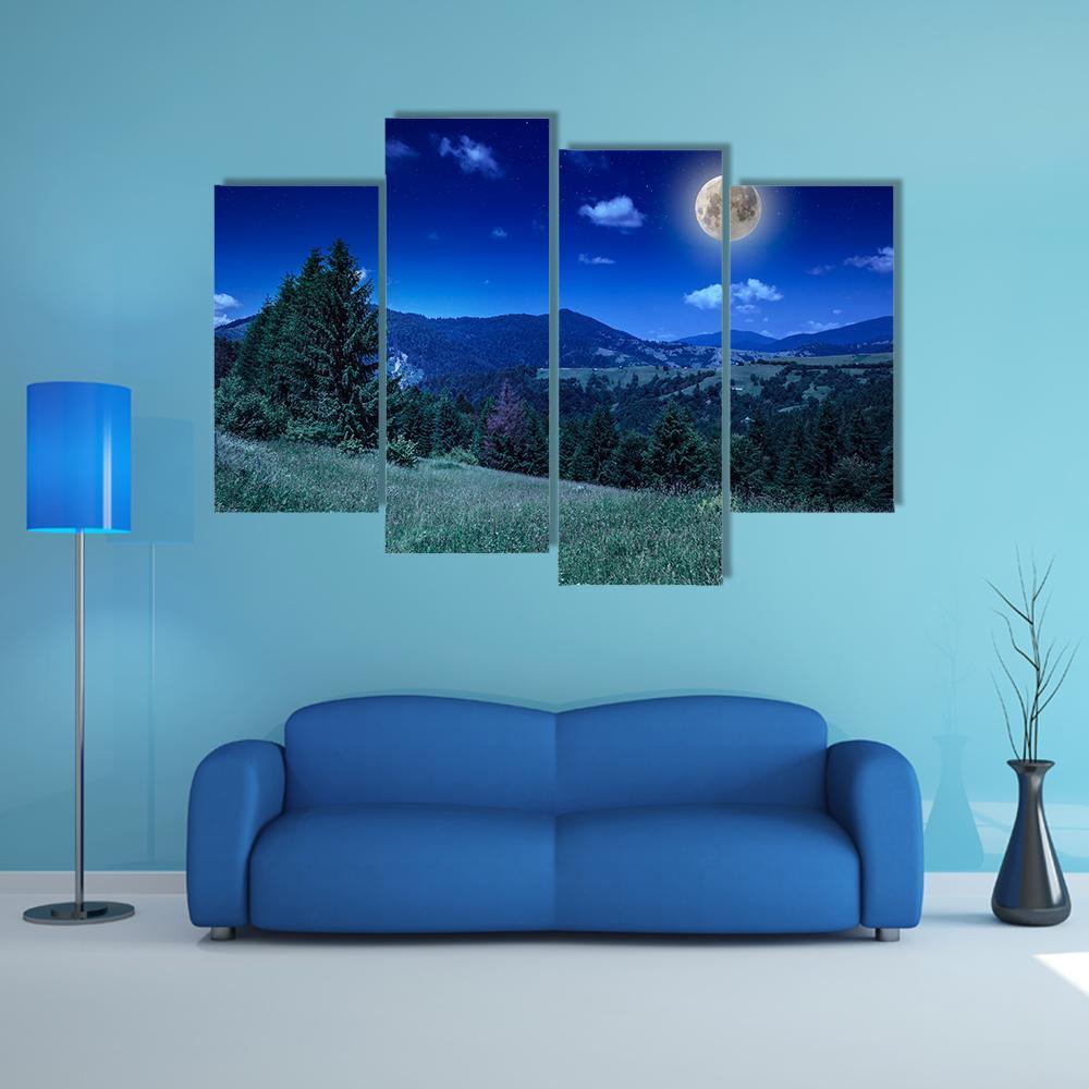 Green Meadow In Night Canvas Wall Art-4 Pop-Gallery Wrap-50" x 32"-Tiaracle