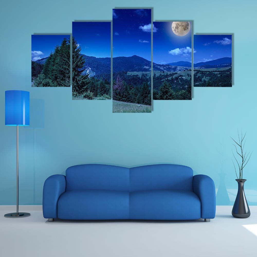 Green Meadow In Night Canvas Wall Art-5 Star-Gallery Wrap-62" x 32"-Tiaracle