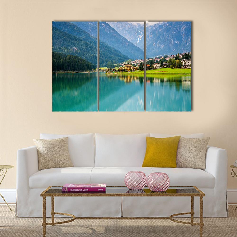 Mountain Village & Lake Auronzo Canvas Wall Art-3 Horizontal-Gallery Wrap-37" x 24"-Tiaracle