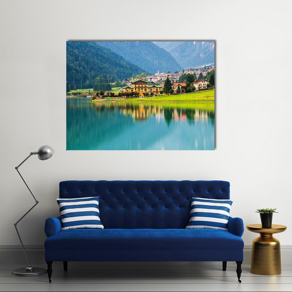 Mountain Village With Lake Auronzo Canvas Wall Art-1 Piece-Gallery Wrap-48" x 32"-Tiaracle