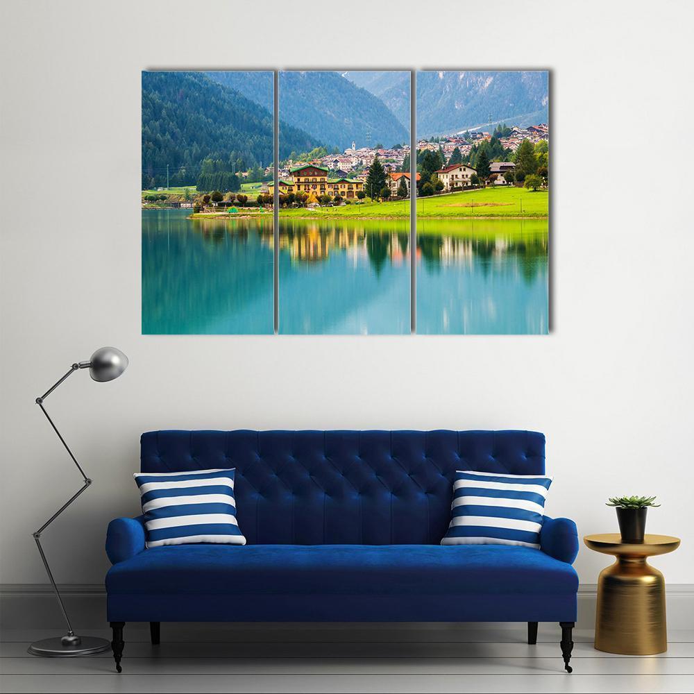 Mountain Village With Lake Auronzo Canvas Wall Art-3 Horizontal-Gallery Wrap-37" x 24"-Tiaracle