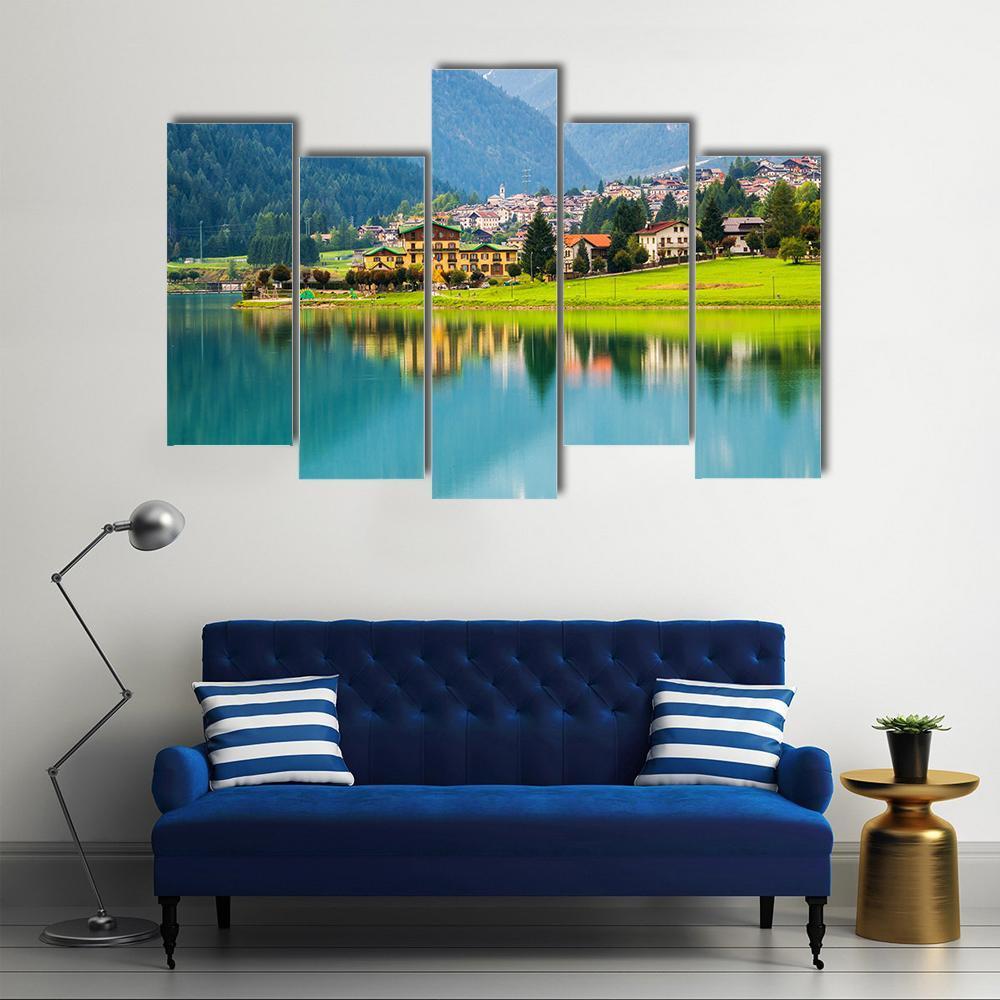 Mountain Village With Lake Auronzo Canvas Wall Art-5 Pop-Gallery Wrap-47" x 32"-Tiaracle