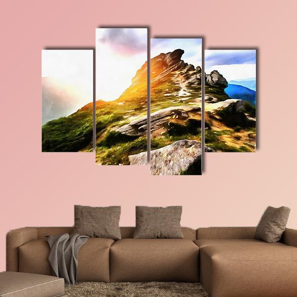 Mountain Watercolor Painting Canvas Wall Art-4 Pop-Gallery Wrap-50" x 32"-Tiaracle