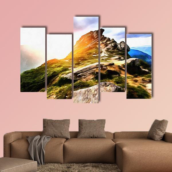 Mountain Watercolor Painting Canvas Wall Art-5 Pop-Gallery Wrap-47" x 32"-Tiaracle