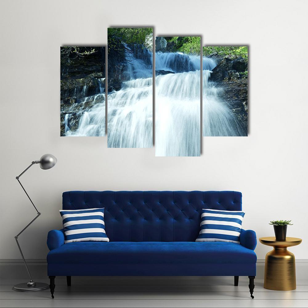 Mountain Waterfall Glacier Canvas Wall Art-4 Pop-Gallery Wrap-50" x 32"-Tiaracle