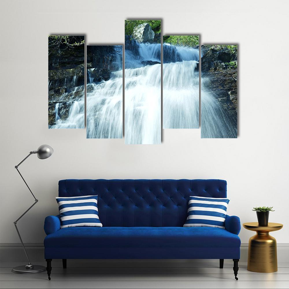 Mountain Waterfall Glacier Canvas Wall Art-5 Pop-Gallery Wrap-47" x 32"-Tiaracle