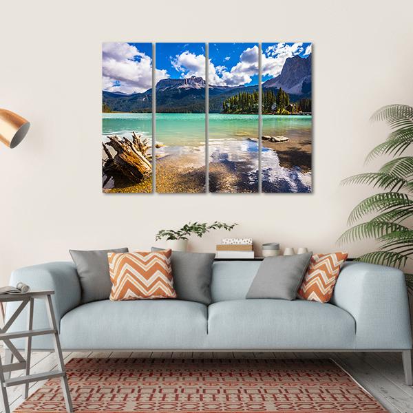 Mountain With Emerald Lake Canvas Wall Art-4 Horizontal-Gallery Wrap-34" x 24"-Tiaracle