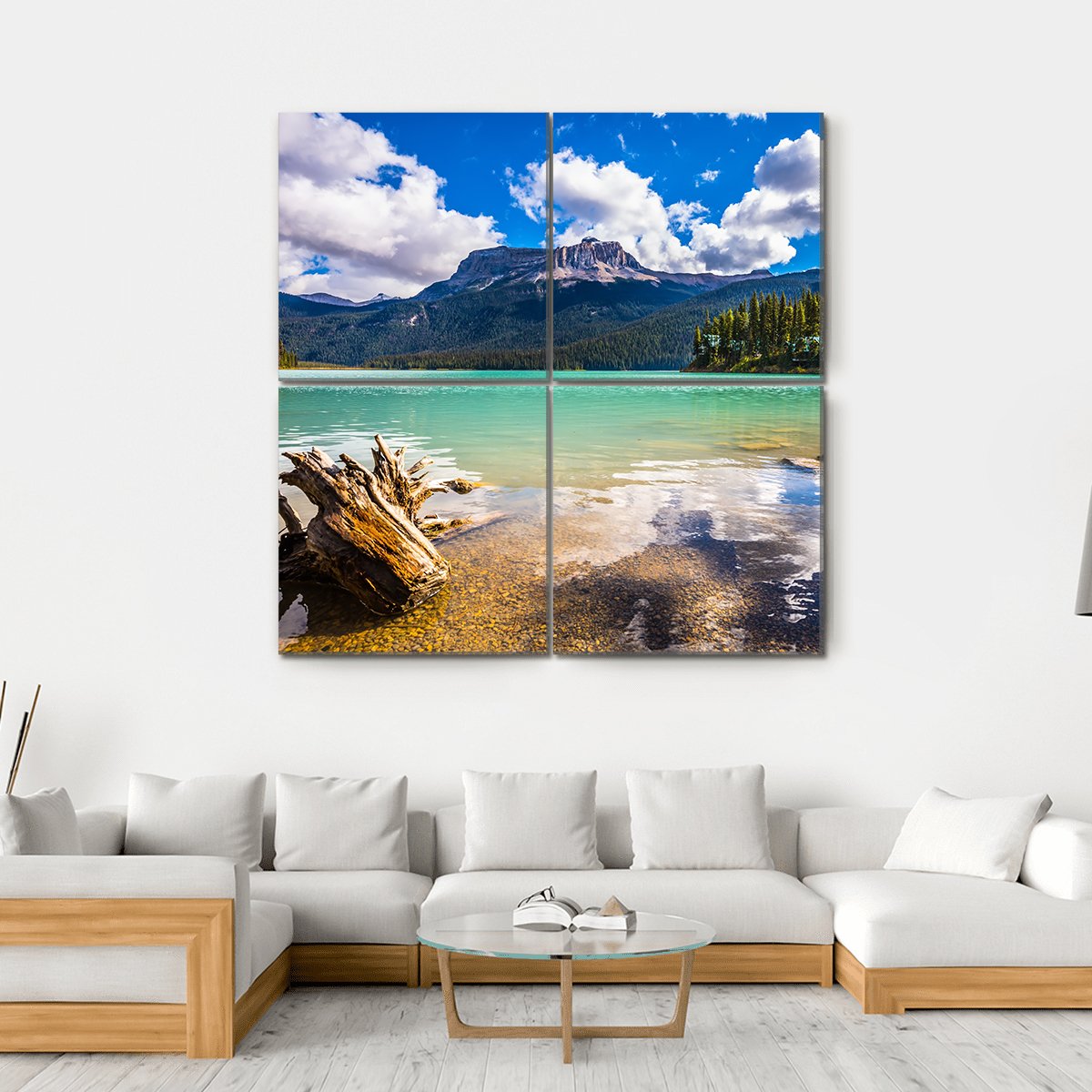 Mountain With Emerald Lake Canvas Wall Art-4 Square-Gallery Wrap-17" x 17"-Tiaracle