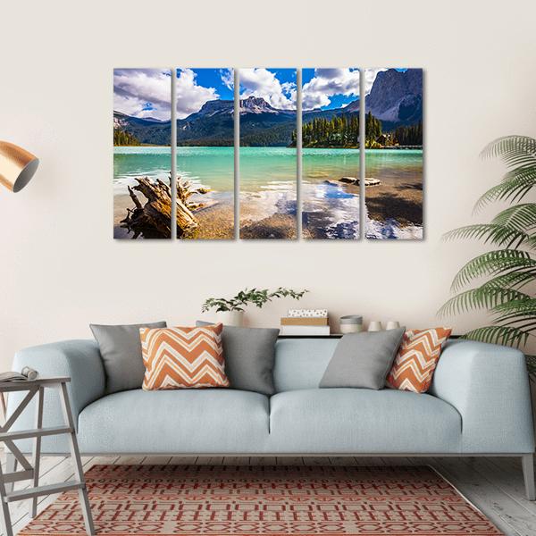 Mountain With Emerald Lake Canvas Wall Art-5 Horizontal-Gallery Wrap-22" x 12"-Tiaracle